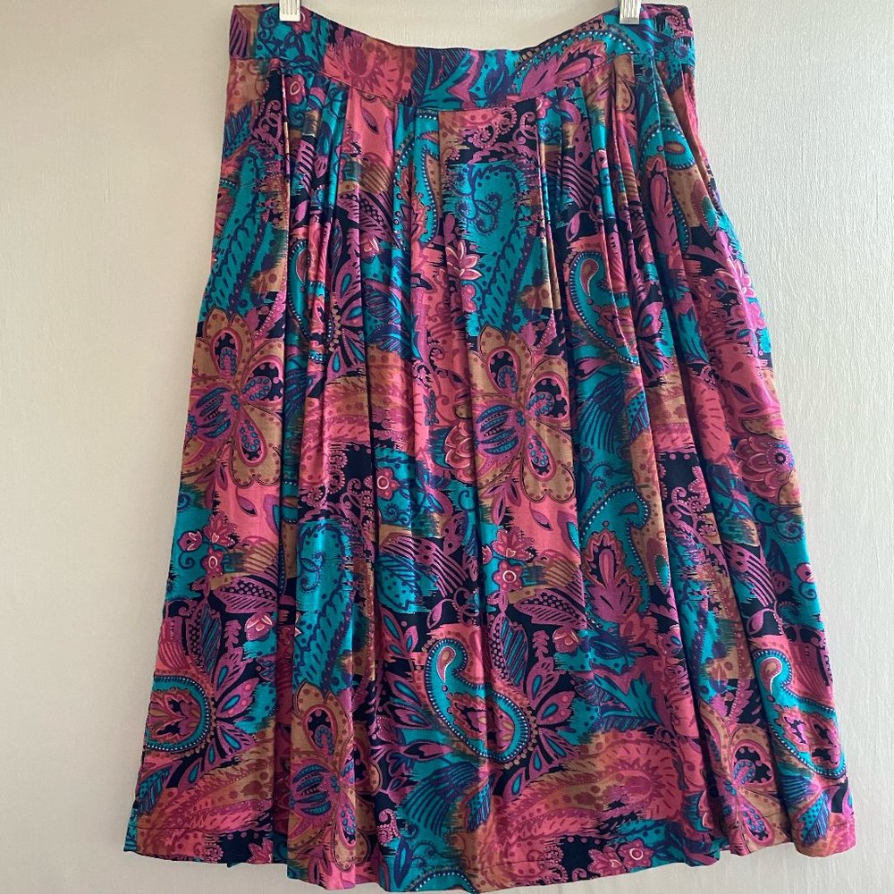 Kensington Square 80s Vintage Abstract Paisley Floral Midi Skirt